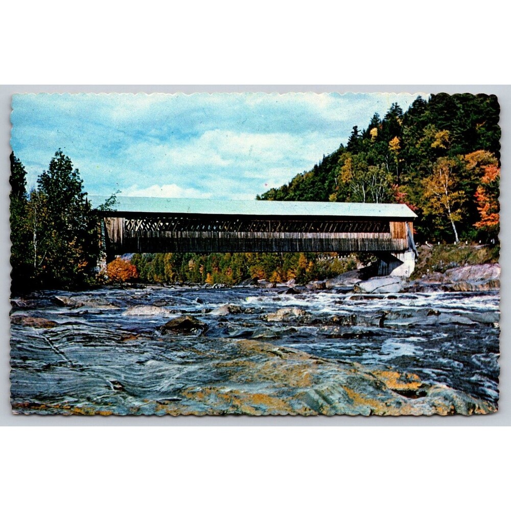 Vintage Postcard Covered Bridge River Landscape Scenic Pub Nelson Jones Autumn